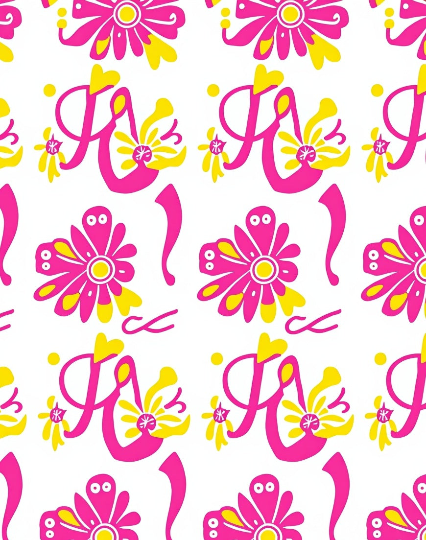 Whimsical Pink Yellow Floral Swirls Rug
