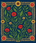 Navy Red Poppy Sunflower Floral Garland Rug
