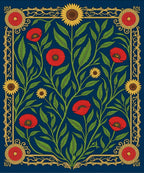 Navy Red Poppy Sunflower Floral Garland Rug