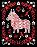 Red White Donkey Floral Border Art Rug