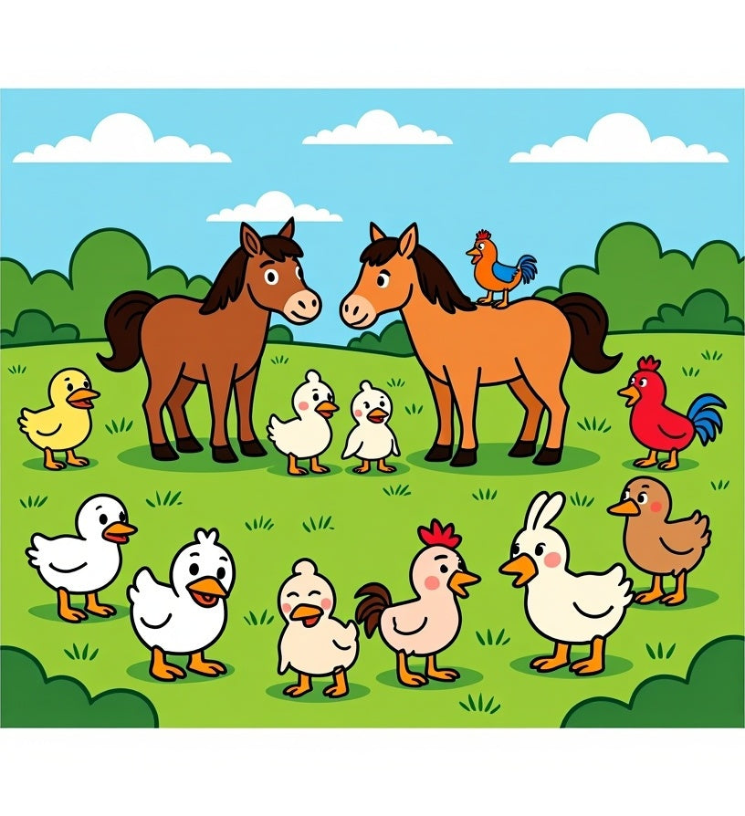 Farm Animals With Happy Chickens And Ducks Rug