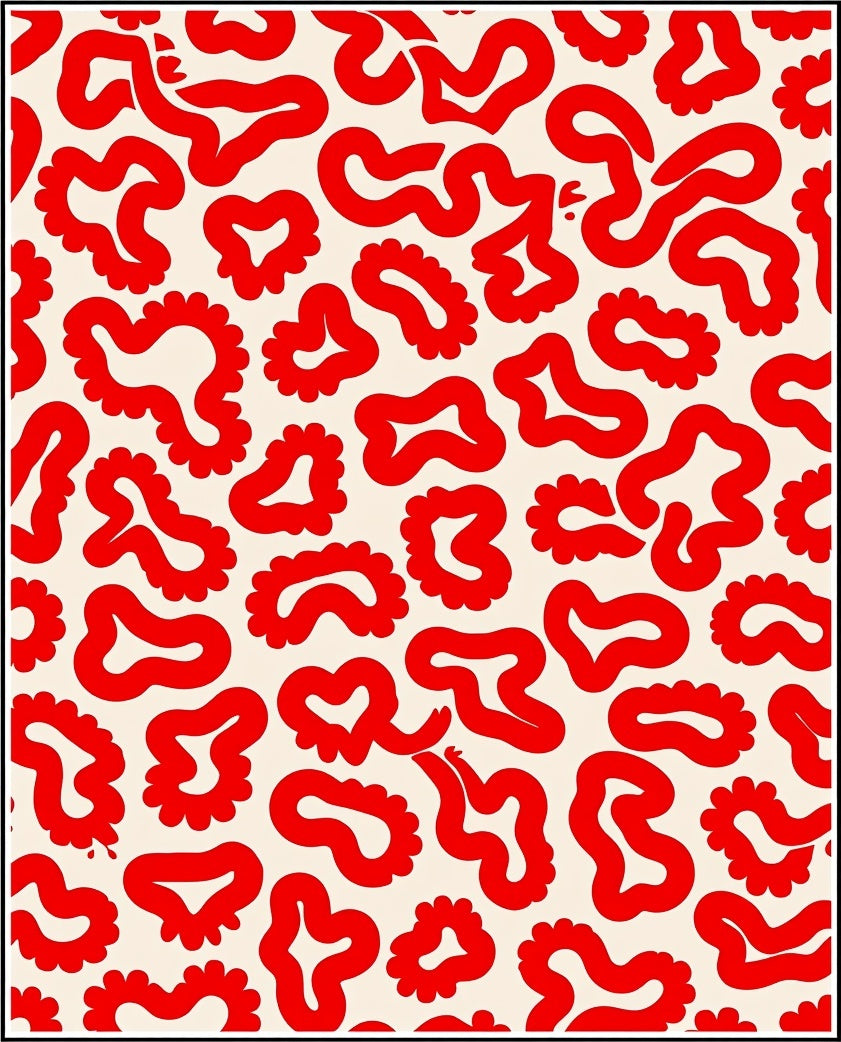 Bold Red Organic Abstract Shapes Rug