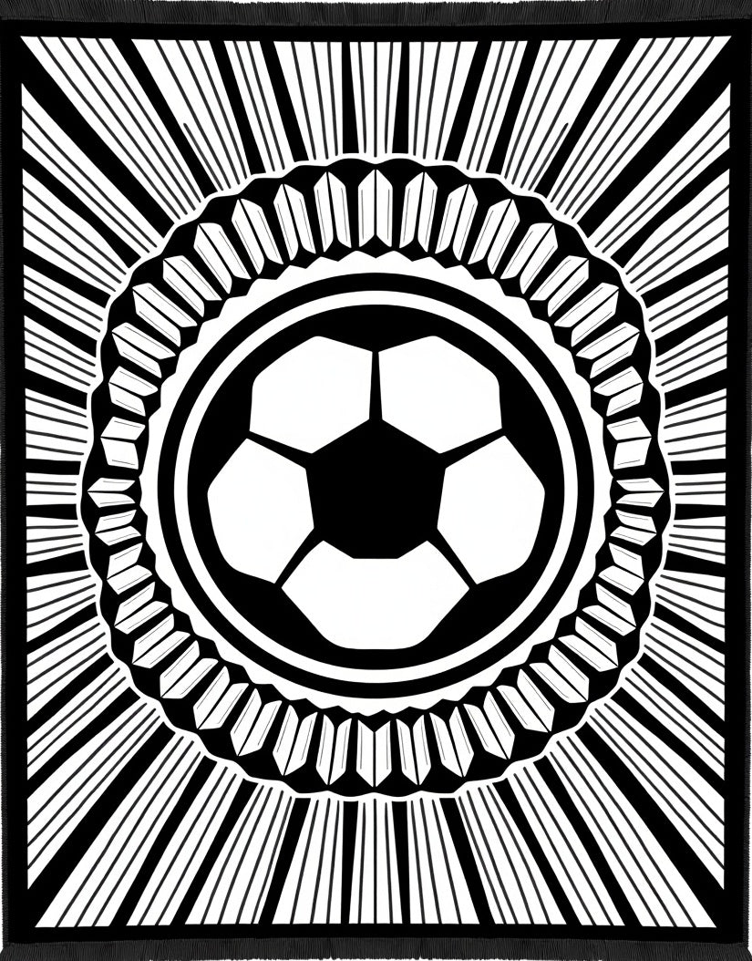 Monochromatic Soccer Ball Sunburst Rug