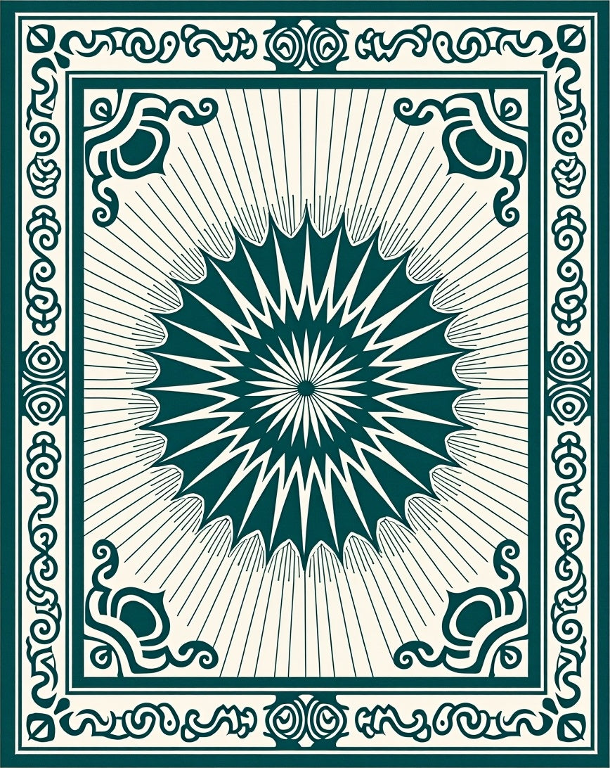 Deep Teal Starburst Sunburst Medallion Rug