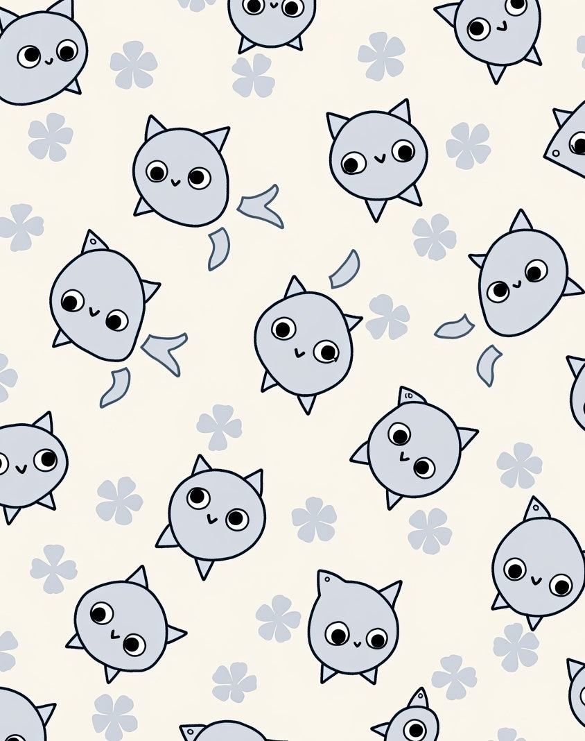 Charming Gray Kitty Flowers Cream Rug