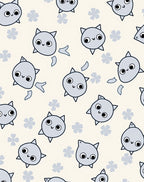 Charming Gray Kitty Flowers Cream Rug