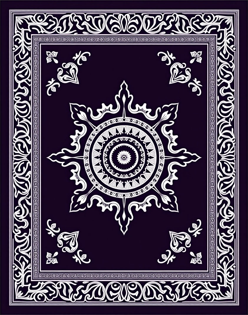 Deep Indigo White Floral Mandala Border Rug