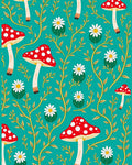 Whimsical Red Mushroom Floral Spray Rug