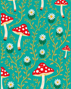 Whimsical Red Mushroom Floral Spray Rug