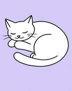 White Sleeping Cat Lavender Background Rug