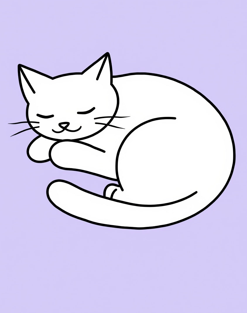 White Sleeping Cat Lavender Background Rug