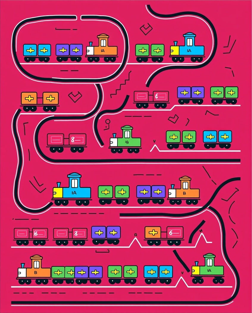 Playful Train Track Kids Rug