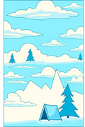 Cool Blue Mountain Tent Scene Rug