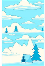 Cool Blue Mountain Tent Scene Rug