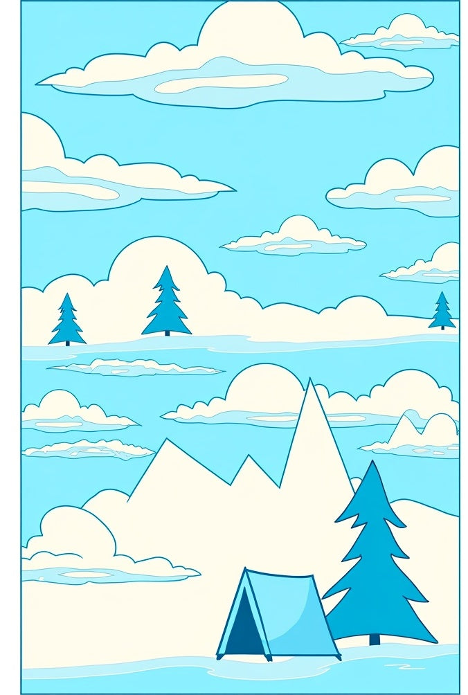Cool Blue Mountain Tent Scene Rug
