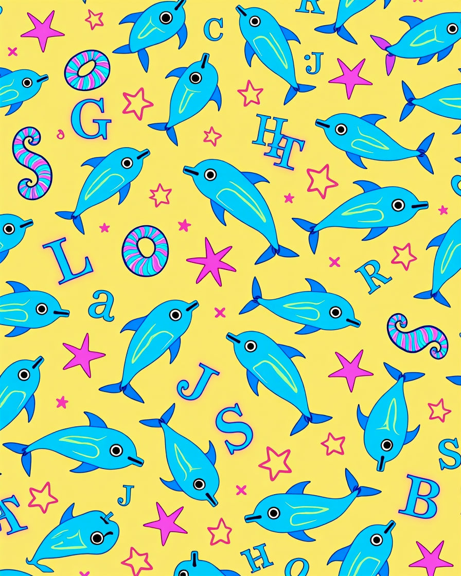 Blue Dolphin Star Alphabet Fun Rug