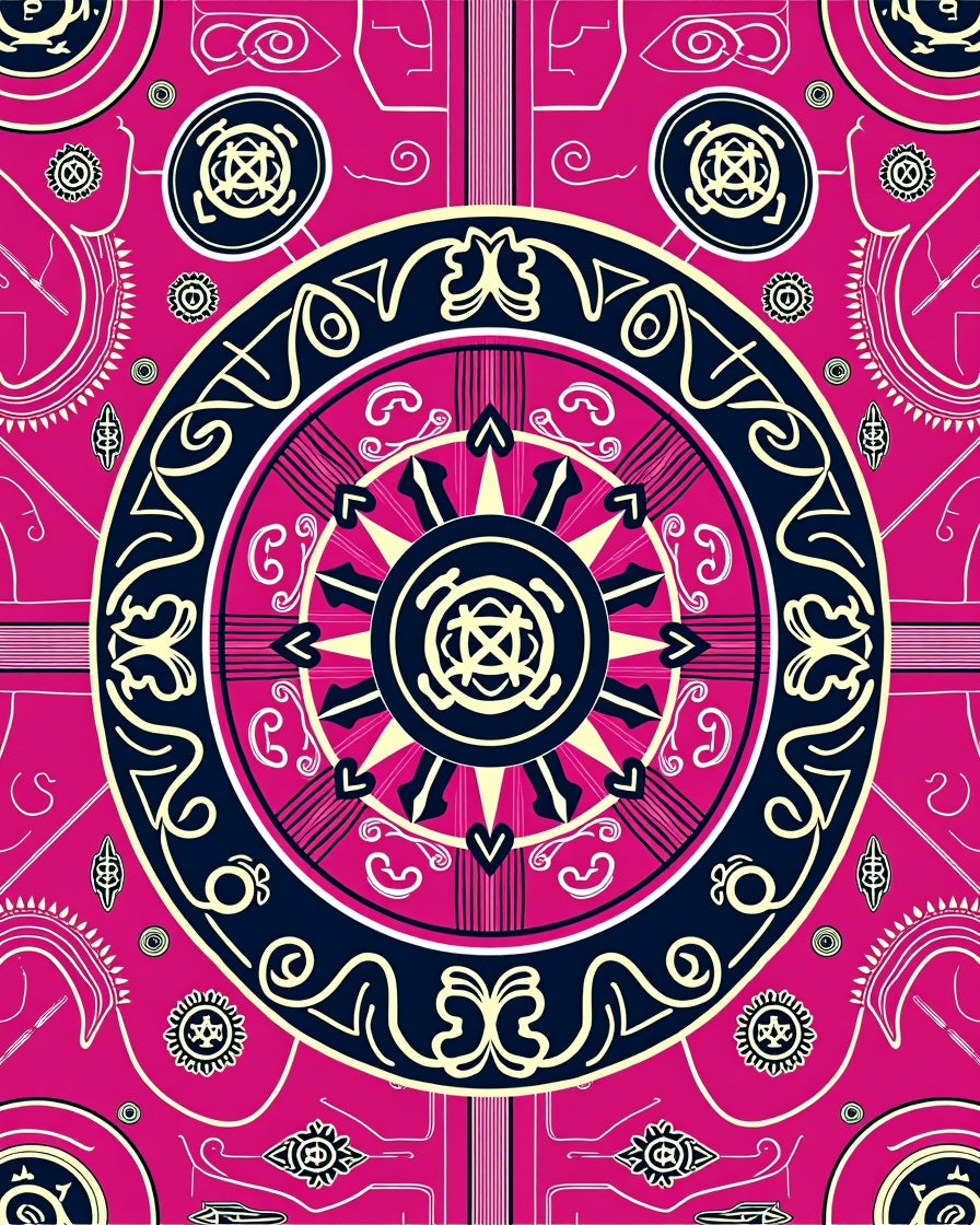 Vibrant Pink Geometric Medallion Circular Rug