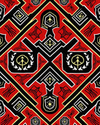 Bold Red Black Geometric Tribal Medallion Rug