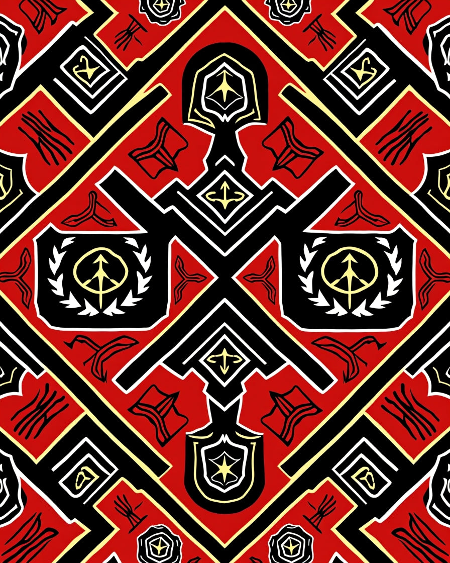 Bold Red Black Geometric Tribal Medallion Rug