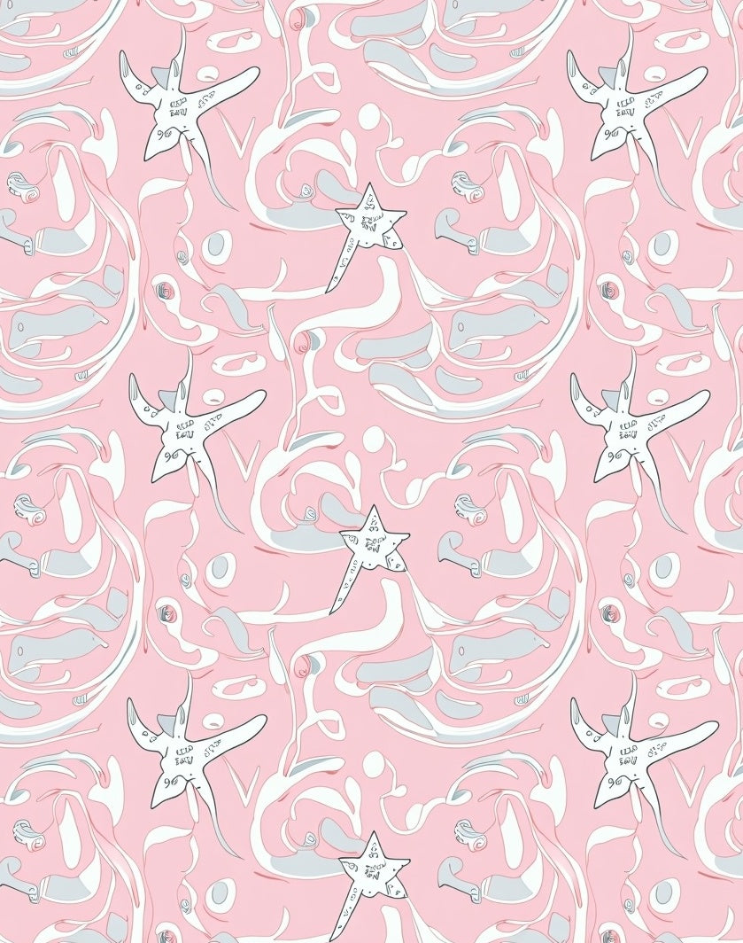 Whimsical Pink Starfish Swirls Rug