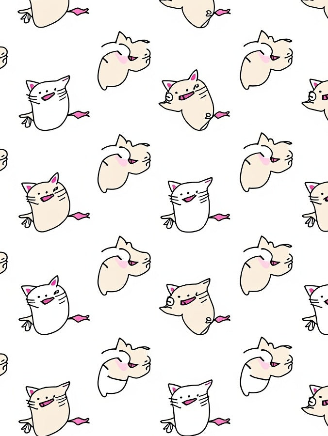 Playful Beige And White Cats Rug