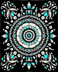 Black Turquoise Cream Mandala Medallion Rug