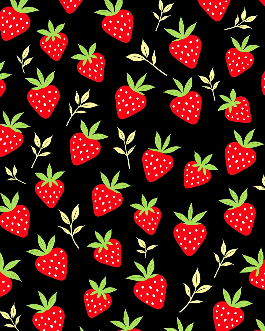 Juicy Strawberry Black Background Repeating Pattern Rug