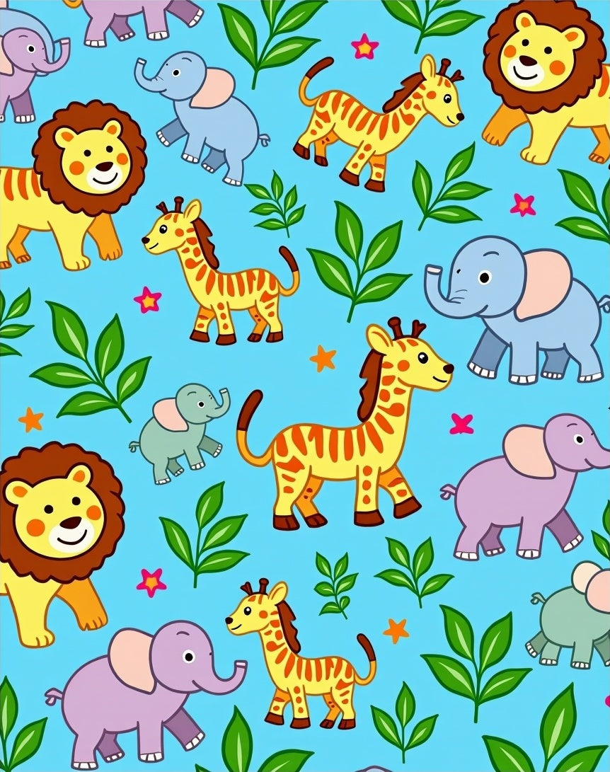 Playful Jungle Animals Safari Scene Rug