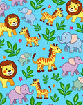Playful Jungle Animals Safari Scene Rug