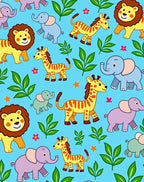 Playful Jungle Animals Safari Scene Rug