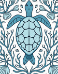 Blue Turtle Coral Reef Illustration Rug