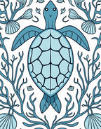 Blue Turtle Coral Reef Illustration Rug