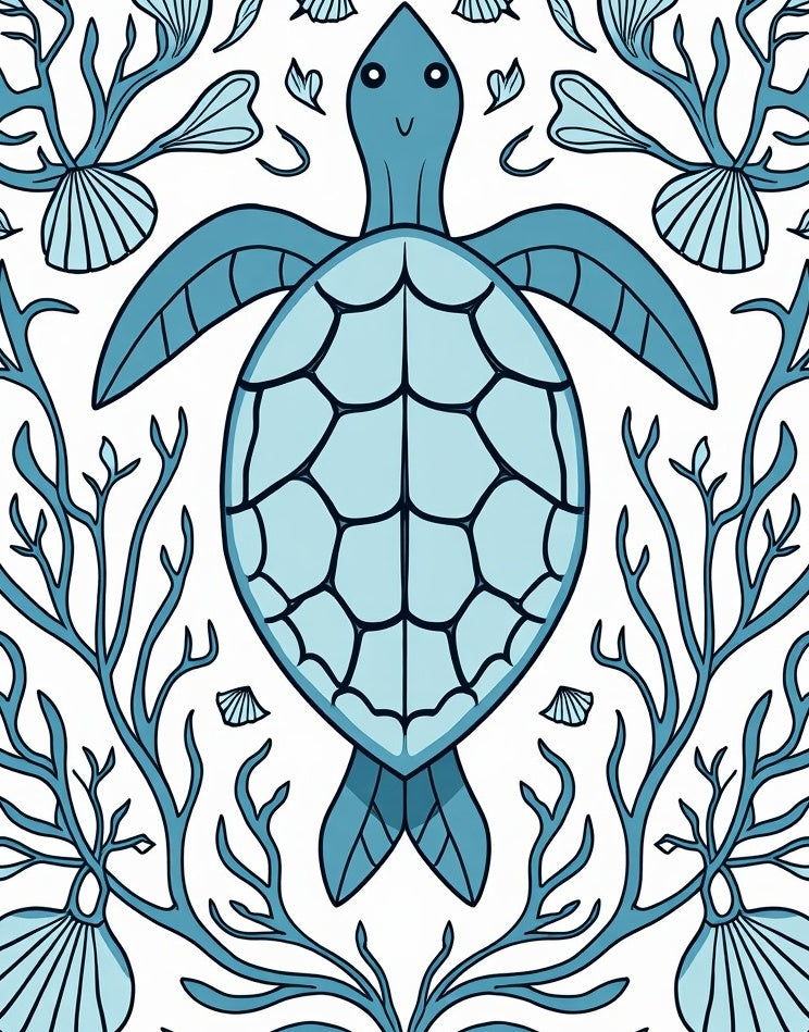 Blue Turtle Coral Reef Illustration Rug