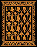 Art Deco Orange Floral Inlay Rug