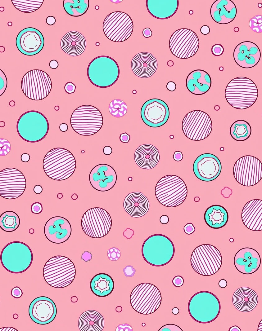 Whimsical Pink Teal Scattered Circles Rug