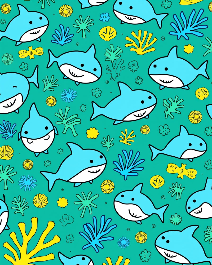 Cute Blue Sharks Under The Sea Rug