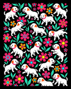 Happy White Dogs Floral Collage Rug