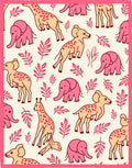Pink Giraffes Elephants Coral Foliage Rug