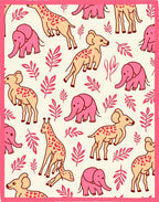 Pink Giraffes Elephants Coral Foliage Rug