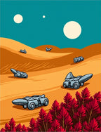 Surreal Desert Landscape Spaceship Field Rug