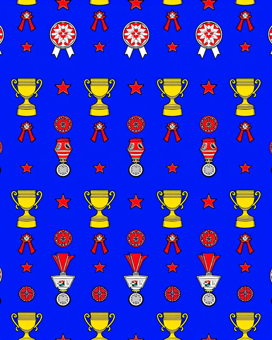 Golden Trophies Red Stars Medals Rug