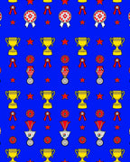 Golden Trophies Red Stars Medals Rug