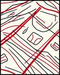 Red Black Abstract Scribble Lines Rug
