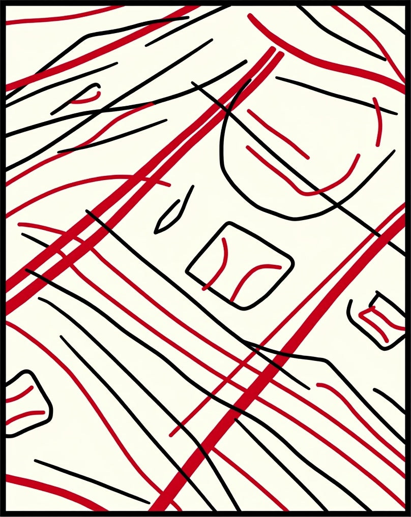 Red Black Abstract Scribble Lines Rug