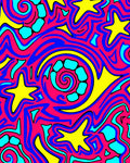 Vibrant Pink Blue Yellow Star Swirl Rug