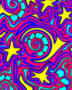 Vibrant Pink Blue Yellow Star Swirl Rug
