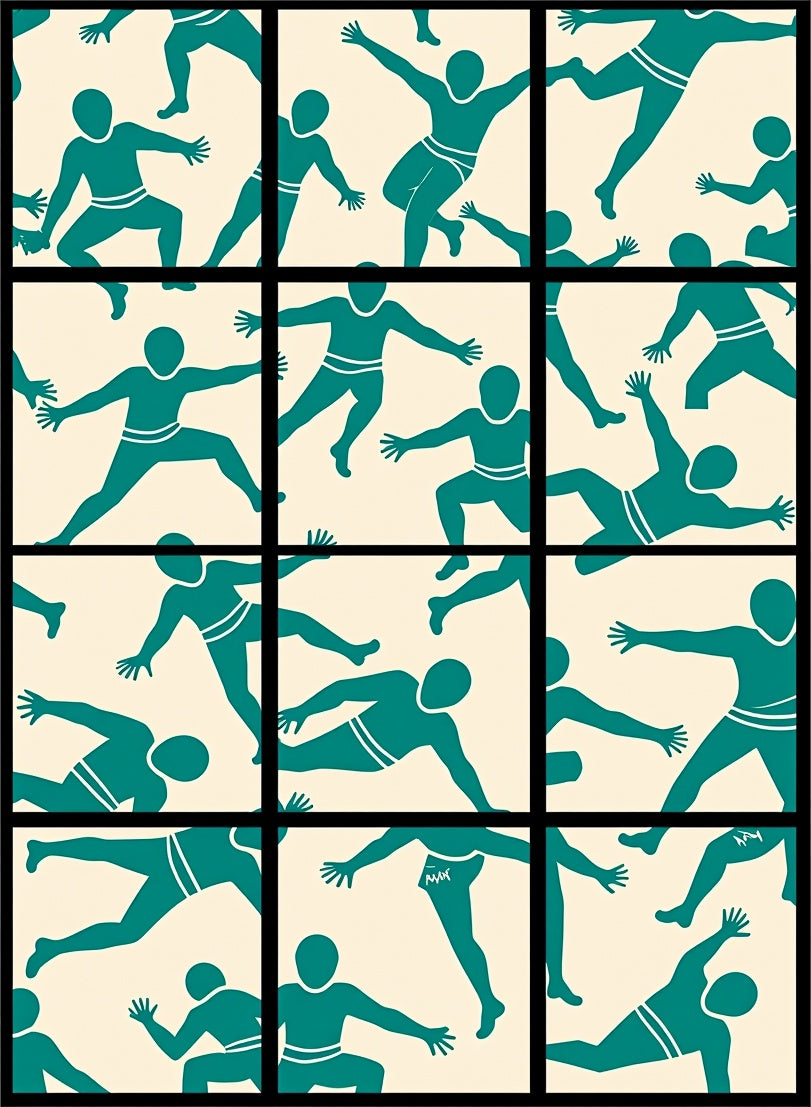 Teal Dancers Scattered Cream Field Rug