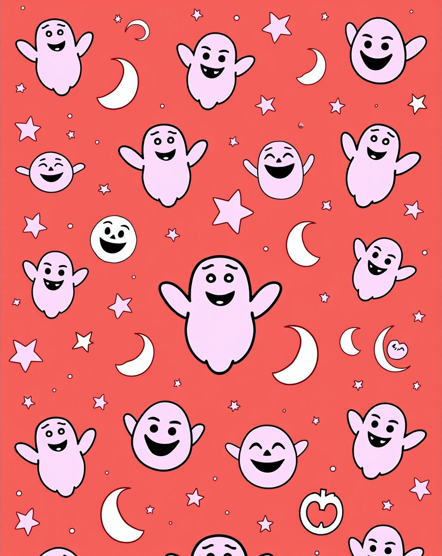 Whimsical Pink Ghost Starry Moon Night Rug