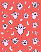 Whimsical Pink Ghost Starry Moon Night Rug