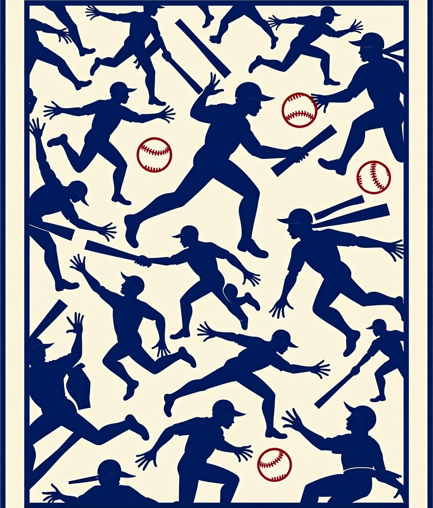 Navy Blue Baseball Players Action Rug